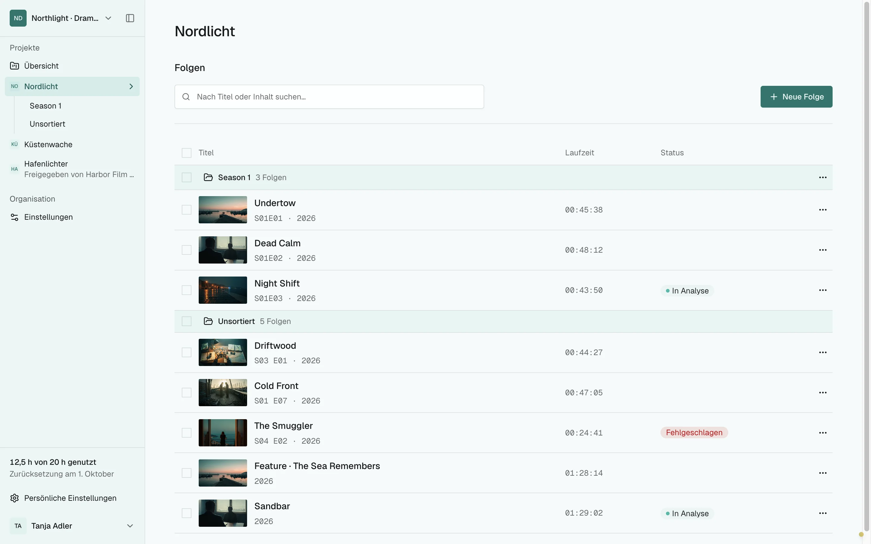 The Archiv collects analyzed episodes and their status.